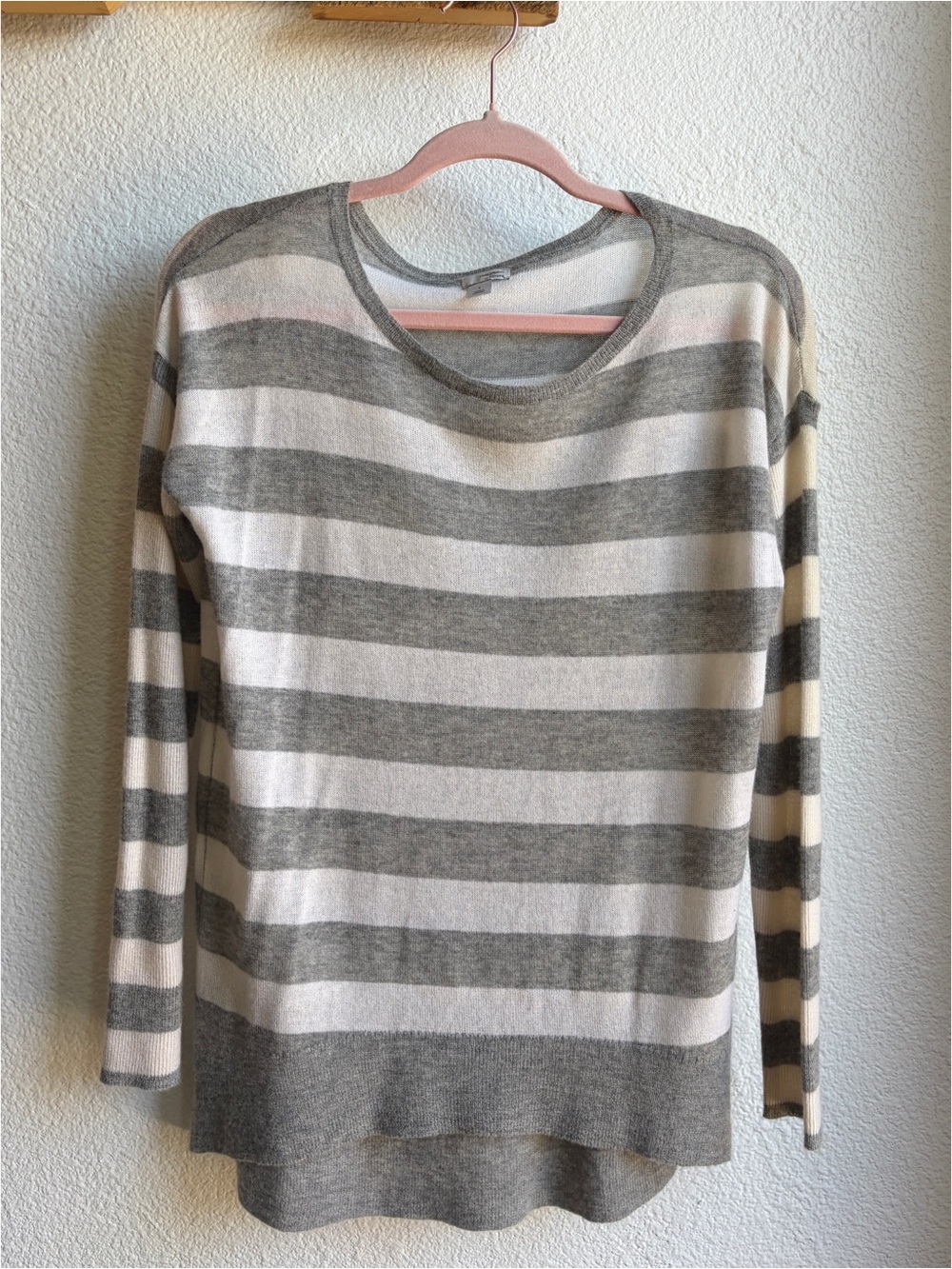 Halogen Grey Striped Cashmere Sweater Small